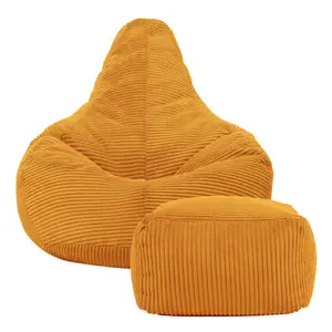 icon Dalton Corduroy Recliner Bean Bag Chair & Footstool Ochre Yellow