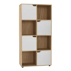 URBNLIVING 119cm Height 8 Cubes Oak Wooden Bookcase Shelving Display Shelf White Door Storage Unit