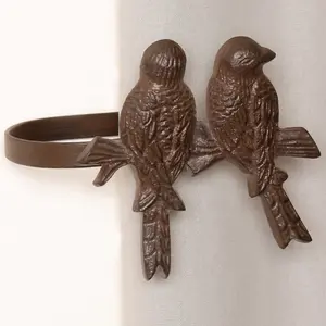 Set of 2 Vintage Style Cast Iron Perched Bird Curtain Tie Backs