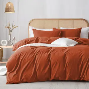 Rienk Super Soft 250 TC Microfibre Reversible Plain Duvet Cover Set With Pillow Cases Rust / Single + 1 Standard Pillowcase