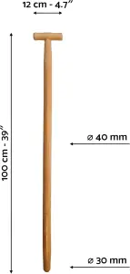 Premium Lacquered Shovel Handle - 100 cm / 39 inch Beechwood Shaft with Ergonomic T-Handle, Varnished for Moisture Protection