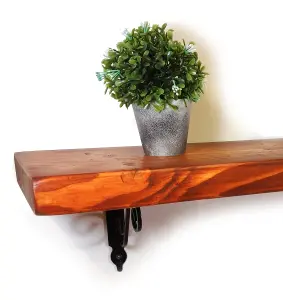 Wooden Shelf with Bracket WOZ 190x140mm Black 225mm Teak Length of 230cm