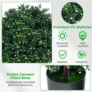 Costway Artificial Boxwood Topiary Ball Tree Faux Bushes Ball Plants w/ UV Rated Leaves