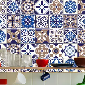 Walplus Royal Blue Vintage Combo Mix Tile Stickers