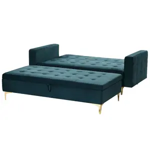 3 Seater Velvet Sofa Bed with Storage Ottoman Teal ABERDEEN