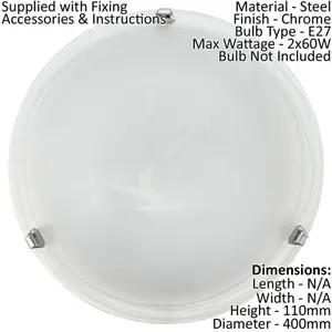 Wall Flush Ceiling Light Colour Chrome Shade Glass Alabaster Bulb E27 2x60W