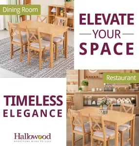 Hallowood Furniture Waverly Oak Dining Table (TAB1200) Set with 4 Small Cross Back Chairs (Beige Seat)