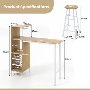 Costway 3PCS Bar Table Chair Set Industrial Dining Table Stools w/ Glass Holders & Wine Racks