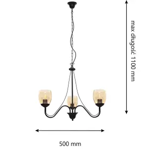 Luminosa Allena Multi Arm Pendant Ceiling Light Black, Amber 50cm