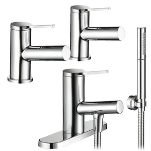 Mira Shower Evolve Basin Pillar Taps 2.1816.002 + Bath Shower Mixer 2.1816.005