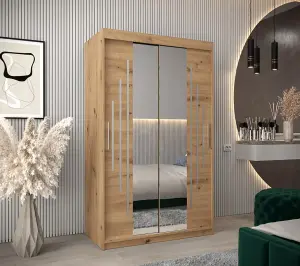 Contemporary York I Mirrored Sliding Door Wardrobe with Shelves and Hanging Rails in Oak Artisan (H)2000mm (W)1200mm (D)620mm