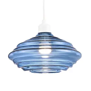 Modern Ribbed Honeycomb Glass Pendant Light Shade in Midnight Blue 26cm Diameter