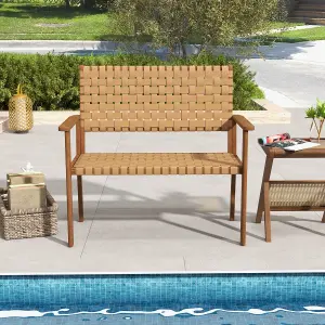 Costway Garden Loveseat Bench Patio Chair Elegent 2-Seater Conversation Chair PU Seat