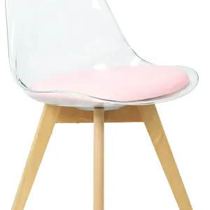 Soho Clear and Blush Pink Plastic Dining Chair with Squared Light Wood Legs