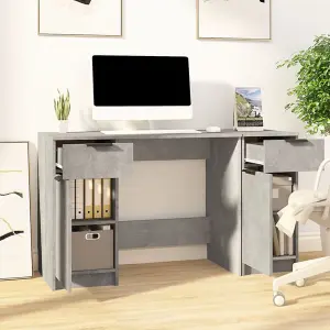 Berkfield Desk with Side Cabinet Concrete Grey Engineered Wood