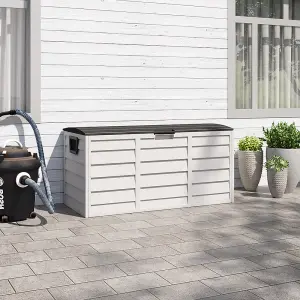 290L Grey Garden Storage Deck Box with Wheels 112 x 49 x 54cm