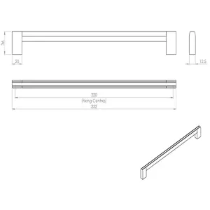 Multi Section Straight Pull Handle 320mm Centres Satin Nickel Polished Chrome