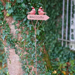 Robin Welcome Christmas Sign Outdoor Garden Xmas Stake