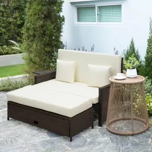 Outsunny Garden Rattan Furniture Set 2 Seater Patio Sun Lounger Daybed Sun Bed