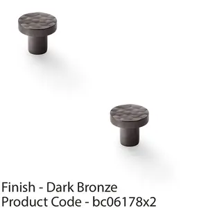 2 PACK - Slim Hammered Door Knob - Dark Bronze 30mm Round Cupboard Cabinet Pull Handle