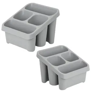 2 x High Grade Cool Grey Sink Caddy Cutlery Drainer With 4 Compartments For Home & Kitchen