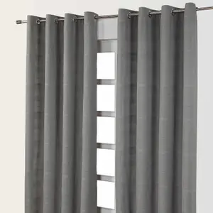 Homescapes Cotton Rajput Ribbed Charcoal Grey Curtain Pair, 54 x 54" Drop