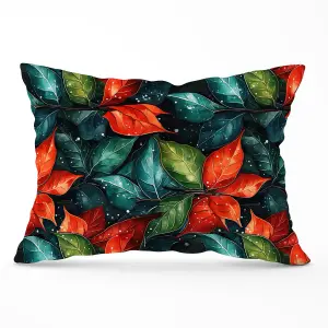 Christmas Watercolour Holly Leaf Cushions 33cm x 48cm