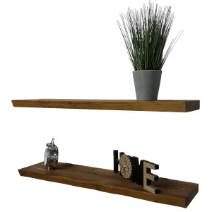 Set of 2 Live Edge Rustic Wall Shelves Ideal for Kitchen Room Deco Shelf (Tudor Oak, 90 cm Long)