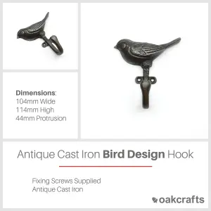 Oakcrafts - Antique Cast Iron Decorative Single Bird Hook