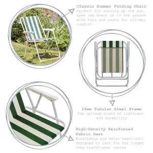 Harbour Housewares - Folding Metal Beach Chairs - Green Stripe - Pack of 6