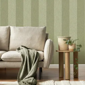 Crown M1866 Harris Stripe Luxury Textured Wallpaper, Green