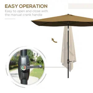 Outsunny 2 x 3(m) Garden Parasol Rectangular Market Umbrella w/ Crank Brown