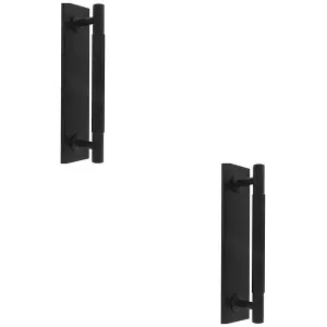 2 PACK - Lined Reeded Drawer Pull Handle & Matching Backplate - Matt Black 168 x 40mm