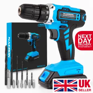 Naerok Cordless Drill 20V Electric Screwdriver Fast Charge 13 Pc Kit Li-Ion Battery Work Light & Charger Included