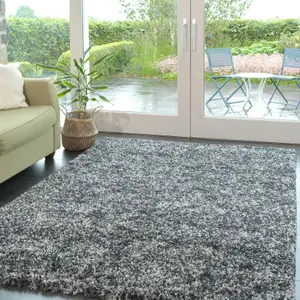 Super Soft Mottled Tonal Slate Grey Shaggy Area Rug 120x170cm