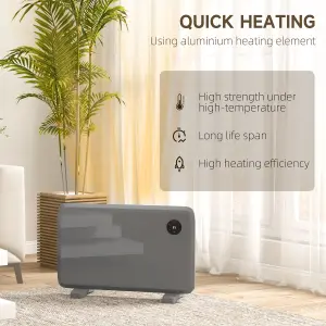 HOMCOM Electric Convector Heater, Quiet Space Heater w/ LED Display, Grey