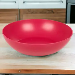 URBNLIVING 20cm Diameter 6 Pcs Fuchsia Colour High Quality Deep Round Reusable Solid Colour Plastic Dinner & Picnic Plates