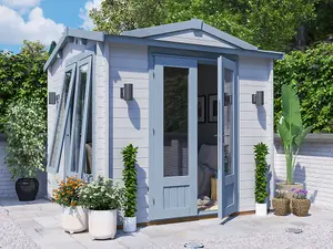 Dunster House Log Cabin Kit 2.5m x 2.5m Summer House Garden Office Shed DIY Outdoor Room GhostFlower