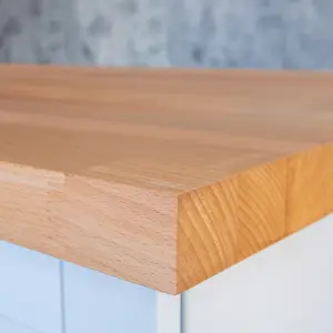 Solid Beech Worktop 3m x 620mm x 38mm - Premium Solid Wood Kitchen Countertop - Real Beech Timber Stave Worktops.