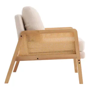 Upholstered Armchair with Wood Frame Rattan Arms Chair in White