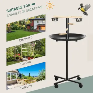 PawHut Metal Bird Table Play Stand, Bird Feeder Station with Wheels Feeding Bowl