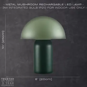 Modern Rechargeable Mushroom Table Lamp in Forest and Olive Green - Touch Dimmer