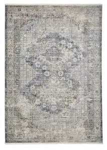 Grey Geometric Traditional Easy to Clean Geometric Dining Room Rug-160cm X 220cm