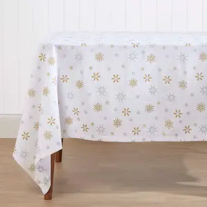 Homescapes Gold Snowflake Christmas Tablecloth 137 x 137 cm