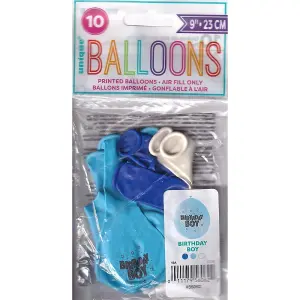 Unique Party Birthday Boy Latex Balloons (Pack of 10) Blue/White/Black (One Size)