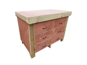 Wooden Eucalyptus hardwood top workbench, tool cabinet with drawers (V.2) (H-90cm, D-70cm, L-150cm)