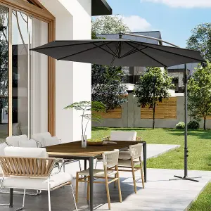 3M Outdoor Dark Grey Cantilever Crank Tilt Swivel Banana Umbrella Sunshade with Cross Base