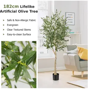 Costway 6FT Artificial Olive Tree 182cm Tall Faux Olive Plants Potted Olive Silk Tree