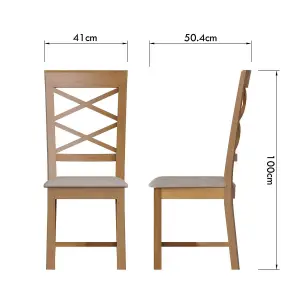 FWStyle Pair Of Cross Back Solid Natural Oak Dining Chairs