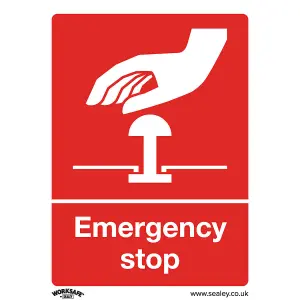 High-Visibility Emergency Stop Health & Safety Sign - Self-Adhesive Vinyl Sticker 75mm x 100mm